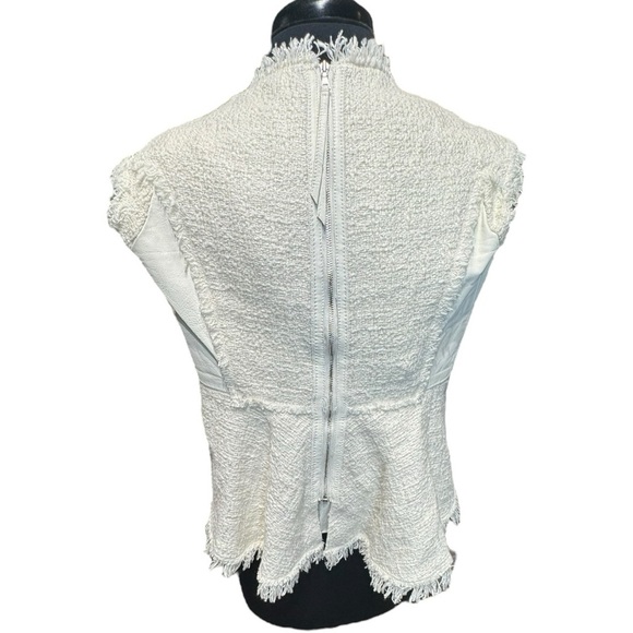 Rebecca Taylor Luxe White/Ivory Tweed & Leather Trim Peplum Top Size 4 NWT - Picture 4 of 8